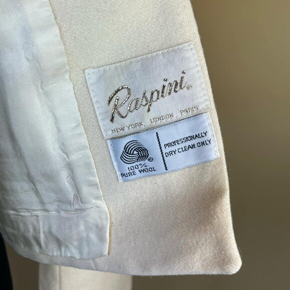 Vintage Raspini 100% Wool Bolero Women's Jacket Cream Open Face Shoulder Pads  C - Picture 4 of 10